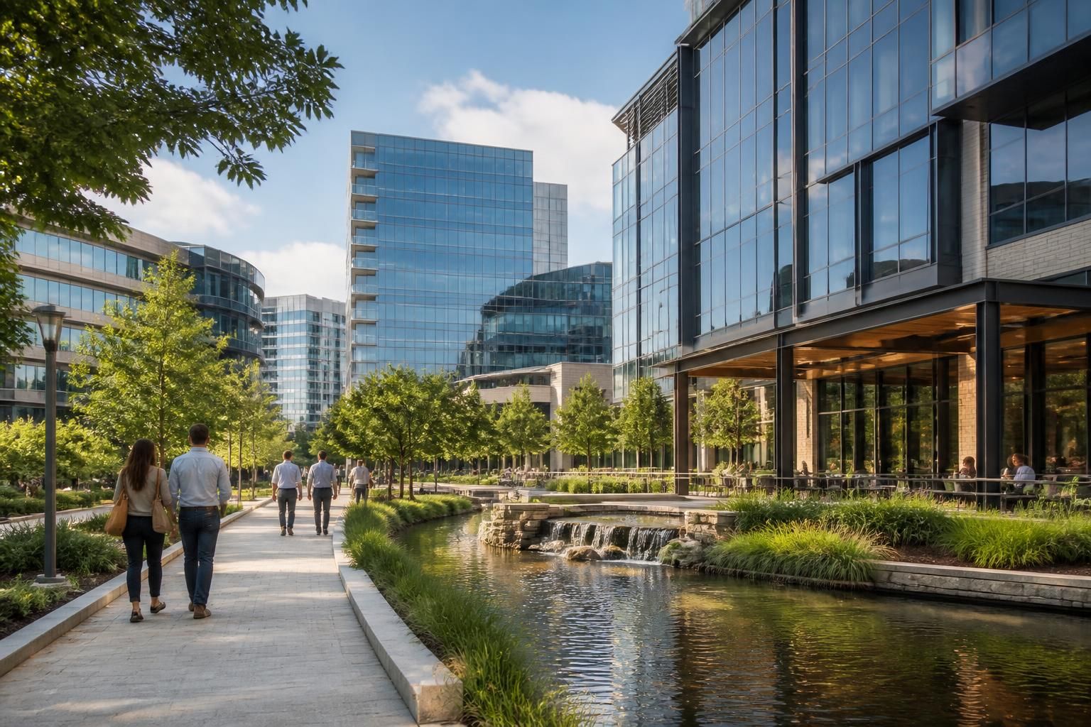 A modern urban district scene in Addison, Texas