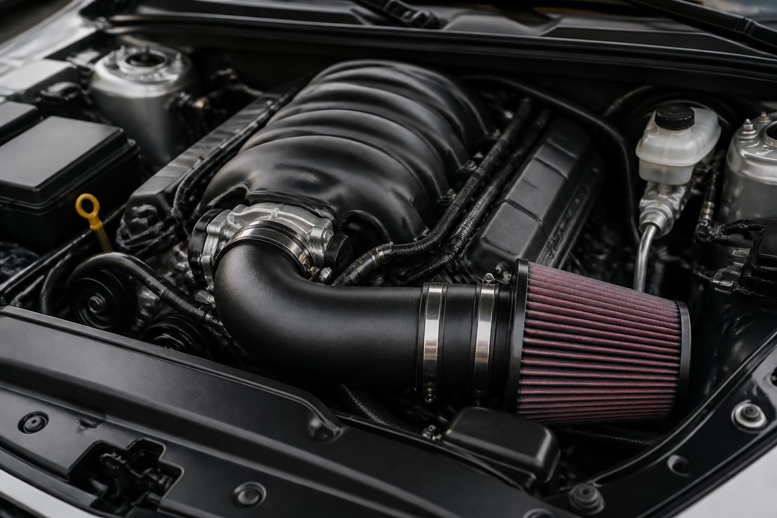 A clean and professionally detailed engine bay