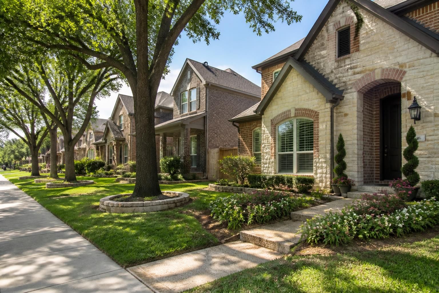 A clean suburban neighborhood street in Plano, Texas
