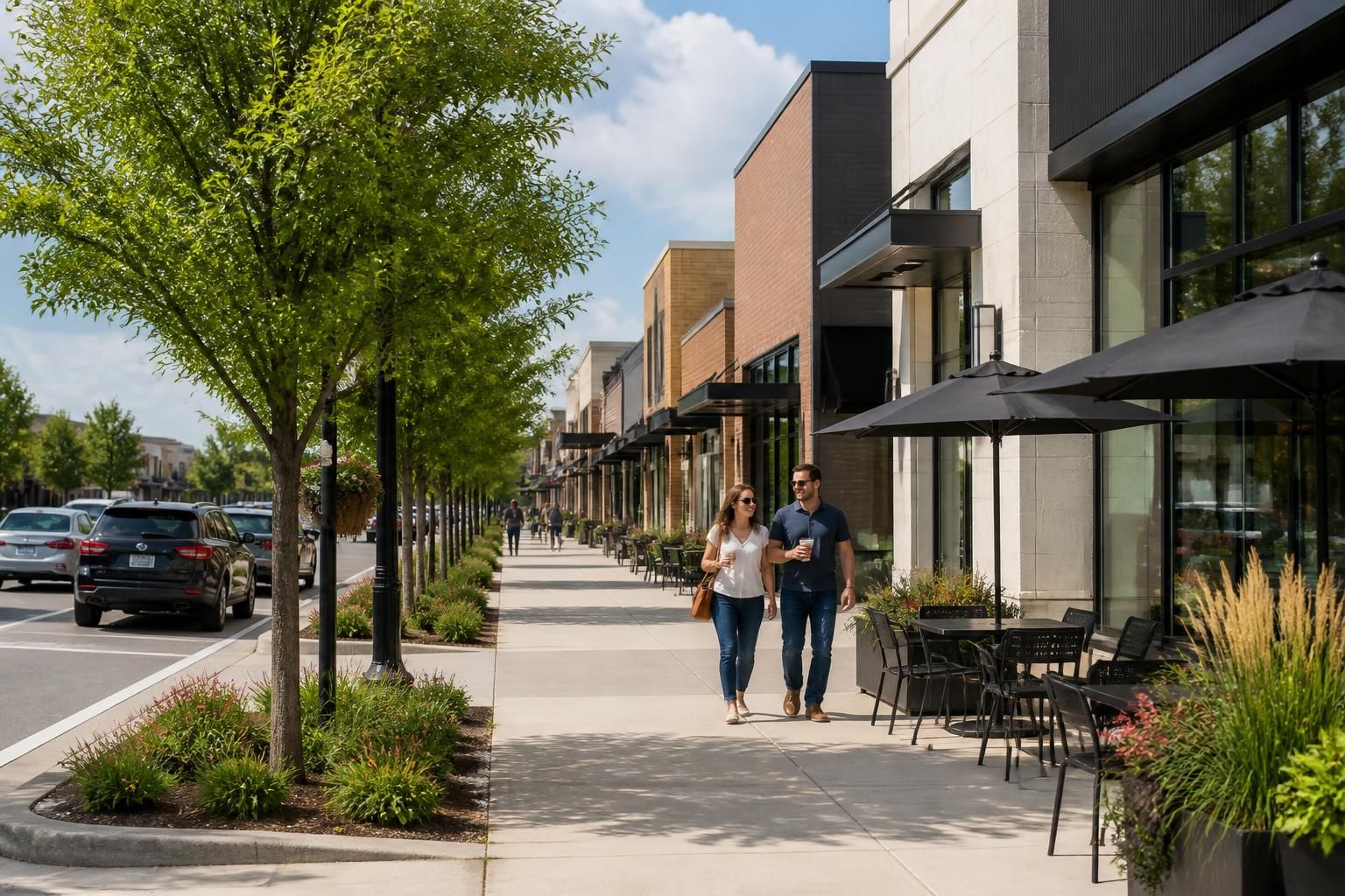 A clean suburban business district in Richardson, Texas